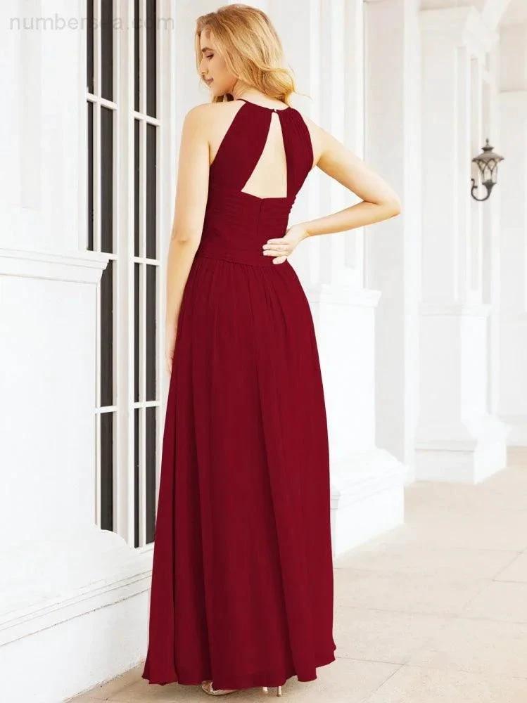 Numbersea Sleeveless Bridesmaid Dresses Long Prom Gown Zipper with Keyhole Back 28056