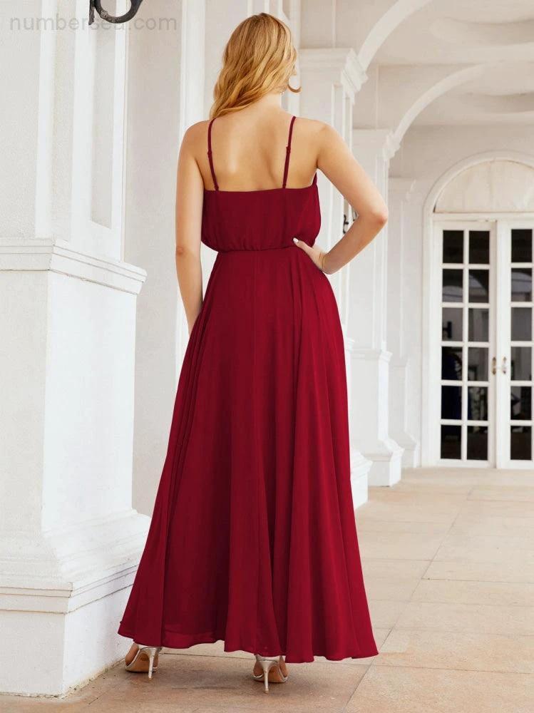 Numbersea  Halter Long Bridesmaid Dresses Formal A line Juniors Dress 28029