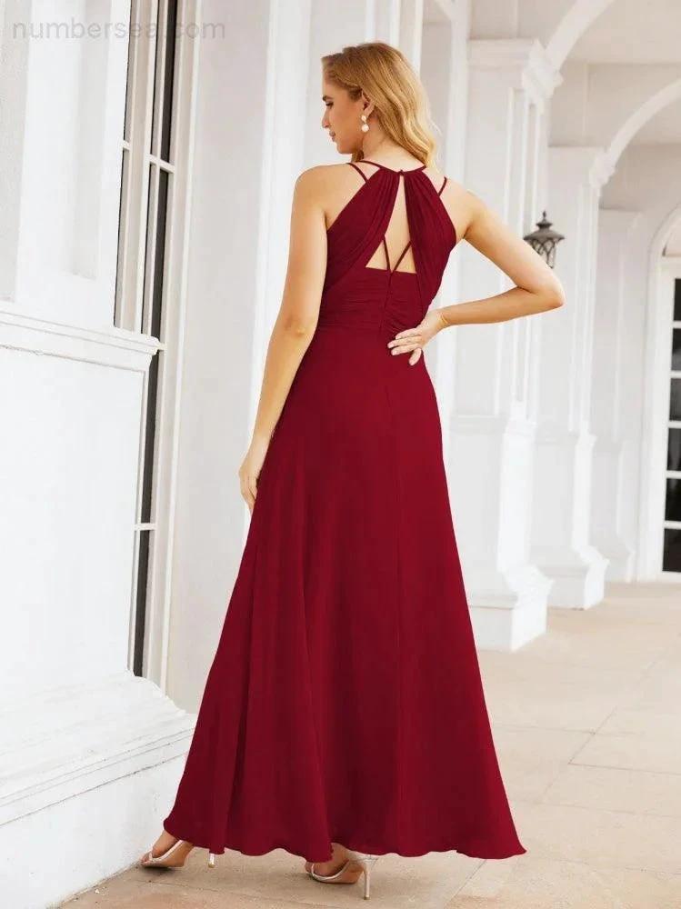 Numbersea Double Spaghetti Straps Bridesmaid Dresses for Women Long Formal Party Dress Side Split 28051