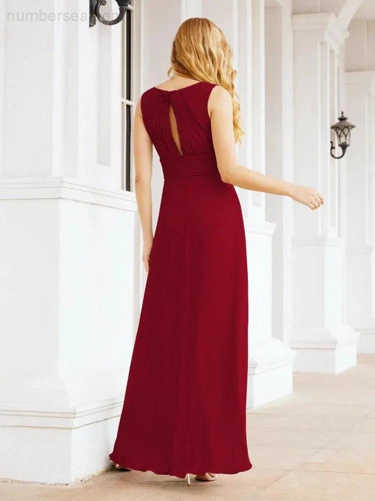 Formal Prom Gown Elegant V-Neck Sleeveless Bridesmaid Dresses for Wedding Party 28037