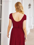 Numbersea V-Neck Bridesmaid Dresses Long Cap Sleeves Prom Evening Formal Gowns 28071