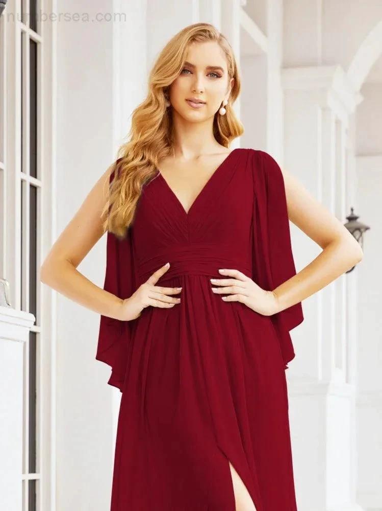 Numbersea Bridesmaid Dresses with Split for Wedding Party Flutter Sleeves 28045