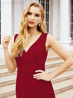 Formal Prom Gown Elegant V-Neck Sleeveless Bridesmaid Dresses for Wedding Party 28037