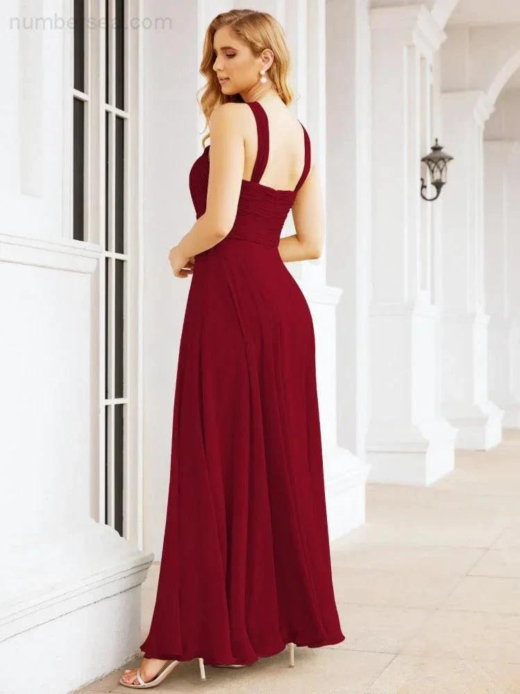 Numbersea Crisscross Halter Bridesmaid Dresses for Party Wedding Evening Prom Maxi Ball Gowns 28053