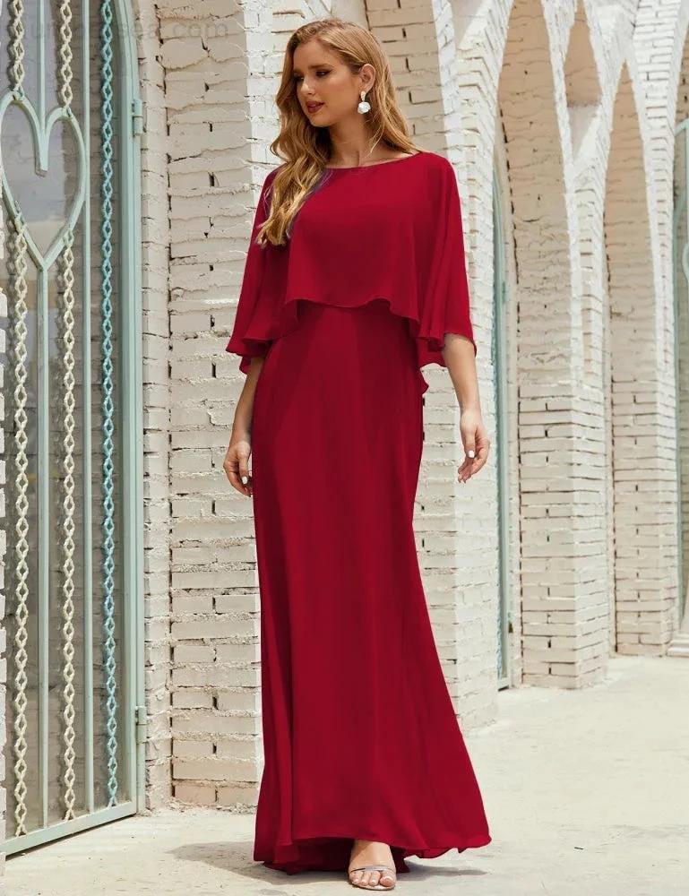 Sunnderly  Bridesmaid Dress Women Long Sleeve V-Neck Chiffon Formal Wedding Party Dress SY28018
