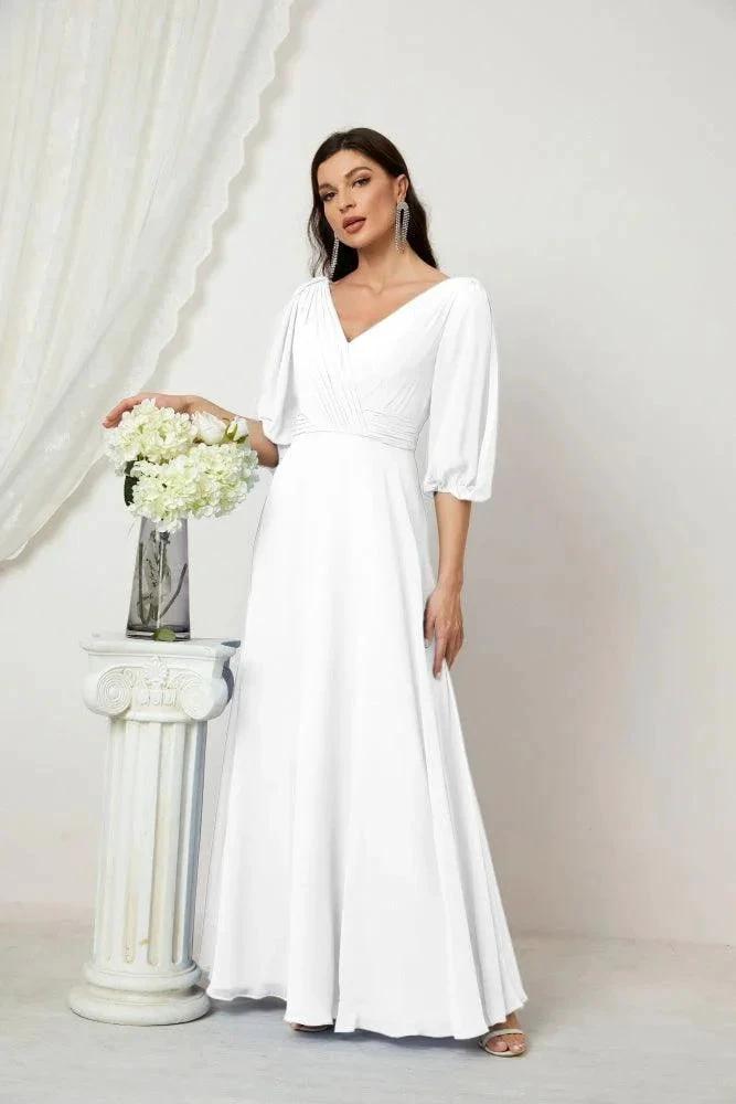 Numbersea  Formal Prom Gown Women V-Neck Chiffon Bridesmaid Dresses Long Bishop Sleeve Party Dress 2807