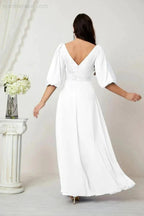 Numbersea  Formal Prom Gown Women V-Neck Chiffon Bridesmaid Dresses Long Bishop Sleeve Party Dress 2807