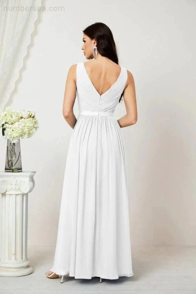 Women's Chiffon Long Bridesmaid Dresses A line Sleeveless Formal Prom Gown for Evening Party Homecoming Dresses 2808
