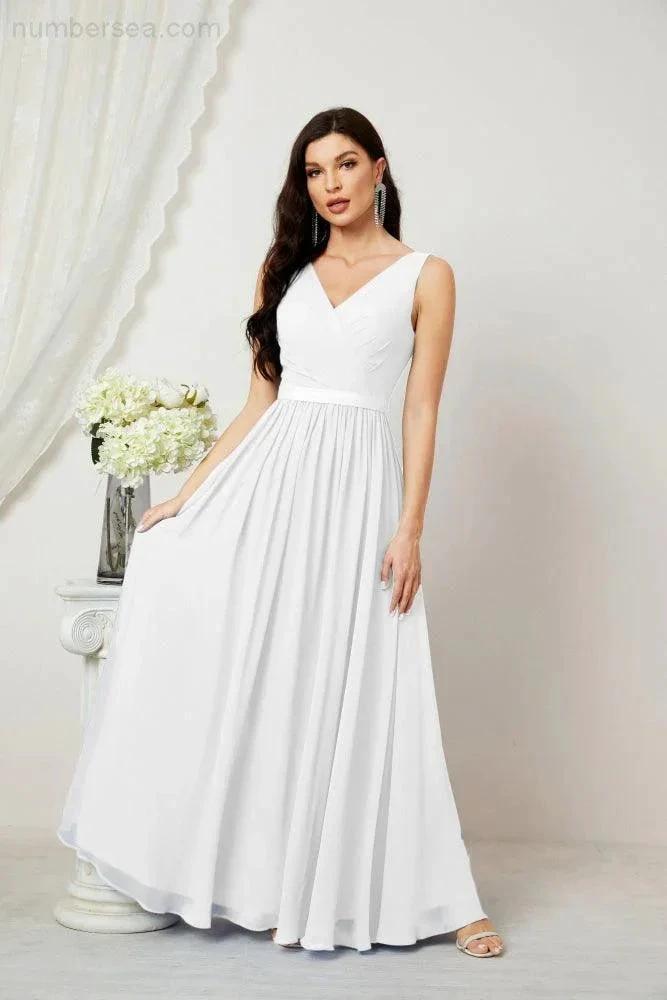 Women's Chiffon Long Bridesmaid Dresses A line Sleeveless Formal Prom Gown for Evening Party Homecoming Dresses 2808