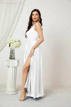 Numbersea Chiffon V-Neck Bridesmaid Dress Spaghetti Strap Long Formal Party Prom Gowns with Slit 28010