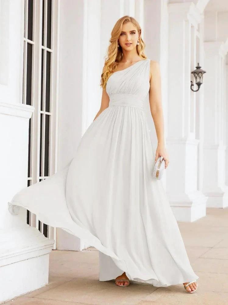 Numbersea One Shoulder Bridesmaid Dresses Long Maxi Formal Evening Party Prom Gowns 28061