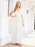 Ruffled Bridesmaid Dresses with Sleeves Long Formal Party Dress 28041