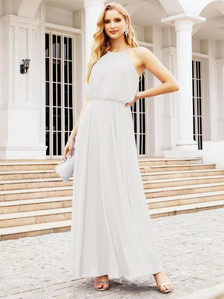 Numbersea  Halter Long Bridesmaid Dresses Formal A line Juniors Dress 28029