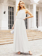 Numbersea  Halter Long Bridesmaid Dresses Formal A line Juniors Dress 28029