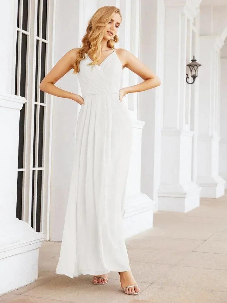 Numbersea Spaghetti Strap Bridesmaid Dresses V-Neck Long A-Line Formal Prom Gowns 28063