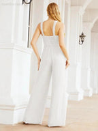 Numbersea Crisscross Neck Jumpsuit Formal Evening Dress Long Bridesmaid Dresses Bell-bottomed Pants 28033
