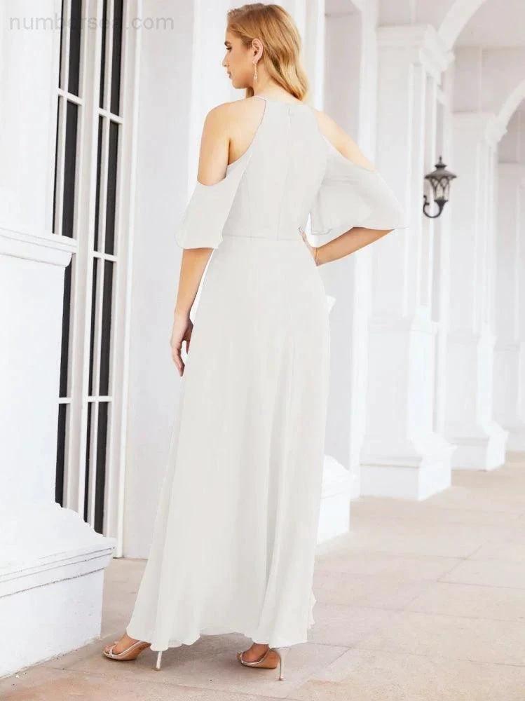 Numbersea Cold Shoulder Bridesmaid Dresses A-Line Long Formal Evening Gowns 28074