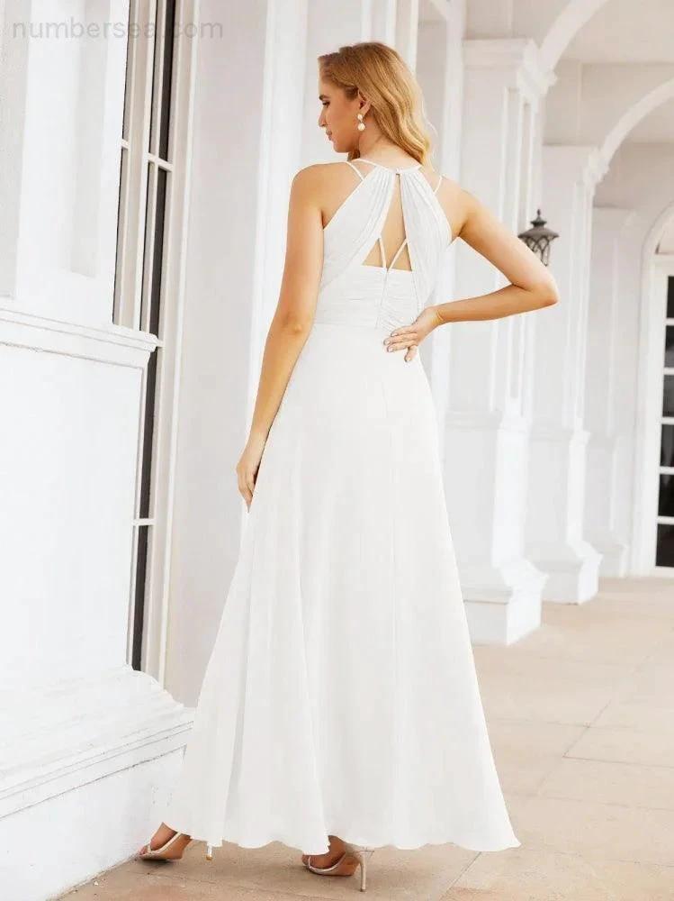 Numbersea Double Spaghetti Straps Bridesmaid Dresses for Women Long Formal Party Dress Side Split 28051