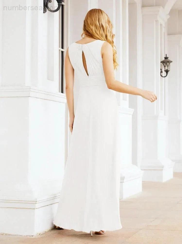 Formal Prom Gown Elegant V-Neck Sleeveless Bridesmaid Dresses for Wedding Party 28037