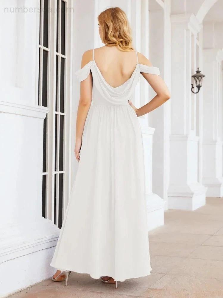 Numbersea Off The Shoulder Chiffon Bridesmaid Dress Long Formal Graduation Gown with Cowl Back 28069