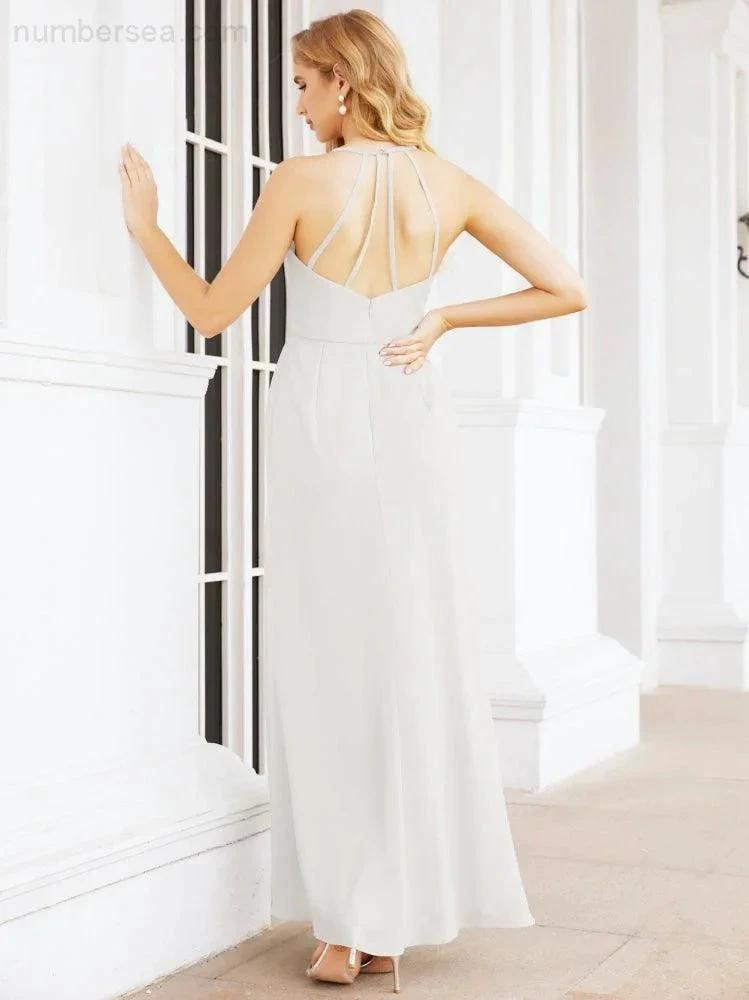 Numbersea Spaghetti Strap Bridesmaid Dresses V-Neck Long A-Line Formal Prom Gowns 28063
