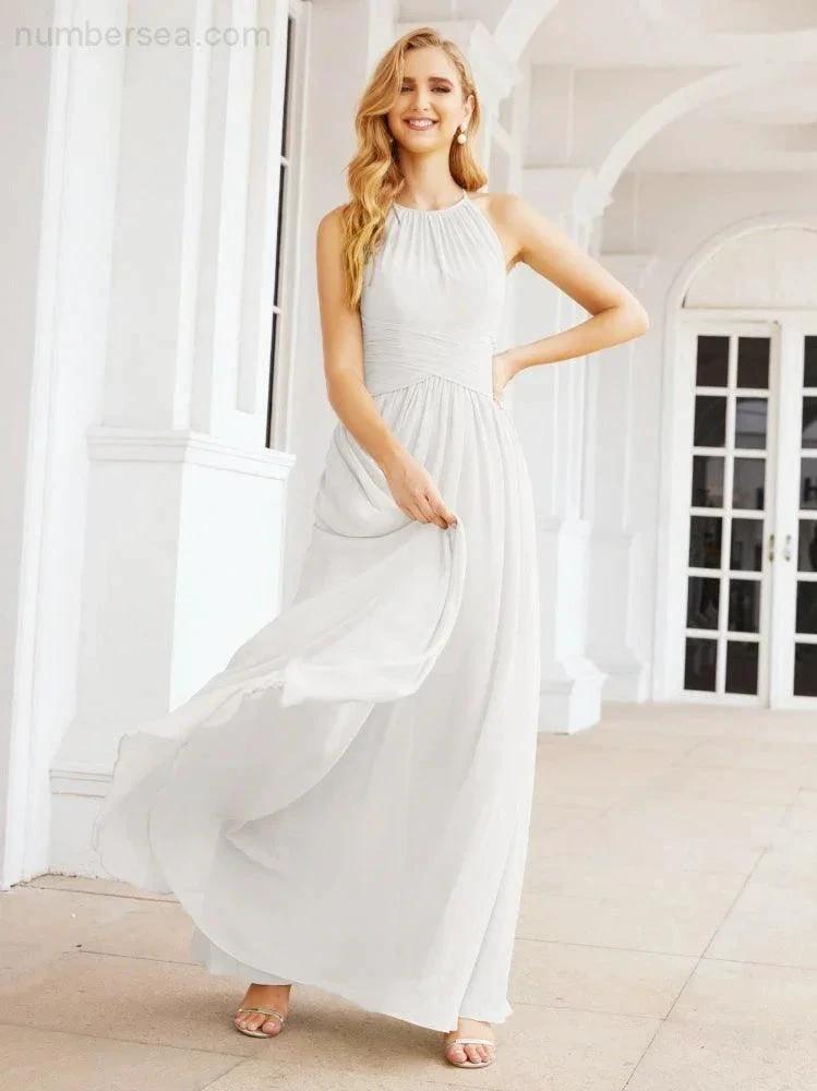 Numbersea Sleeveless Bridesmaid Dresses Long Prom Gown Zipper with Keyhole Back 28056