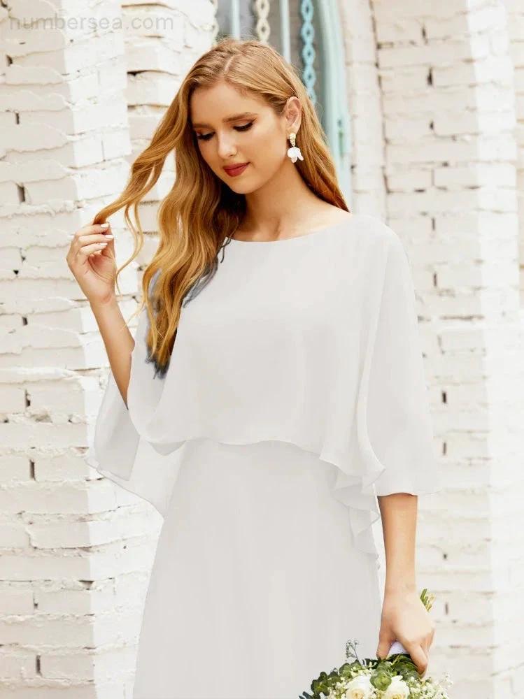 Sunnderly  Bridesmaid Dress Women Long Sleeve V-Neck Chiffon Formal Wedding Party Dress SY28018