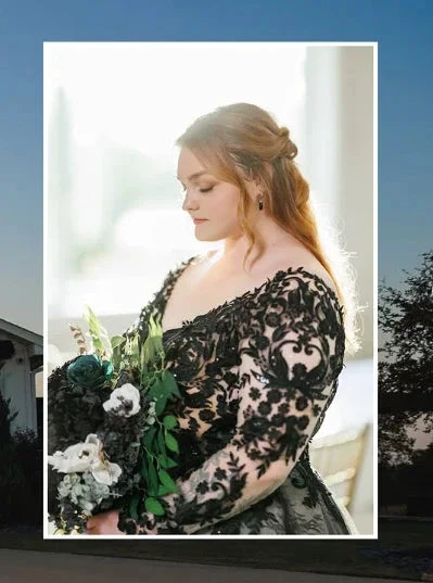 Glamorous Black Lace Wedding Dress,Gothic Bridal Gown Y7353