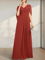 A-line V-Neck Floor-Length Chiffon Mother of the Bride Dress With Pleated