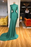 High Neck Long Sleeves Ruffled Mermaid Floor Length Prom Dress