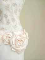 Elegant Light Pink Satin Lace Sequin Beaded Evening Dress Slit Mermaid Prom Dress Y8672