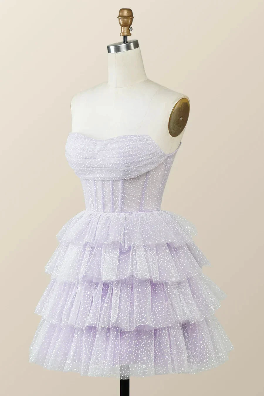 Lavender Strapless Cowl Neck Short A-line Homecoming Dress Y2780