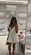 White Spaghetti Straps V Neck Homecoming Dress Y2849