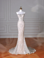 Sparkly Strapless Tulle Sequins Mermaid Prom Dress Long Evening Dress Y8616