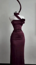 Simple Sheath Burgundy Long Prom Dress Strapless Evening Dress Y8511