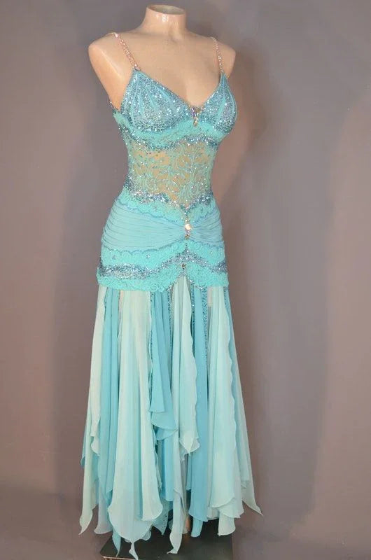 Unique Chiffon Sequins Beaded Evening Dress Spaghetti Straps Party Dress Y8464