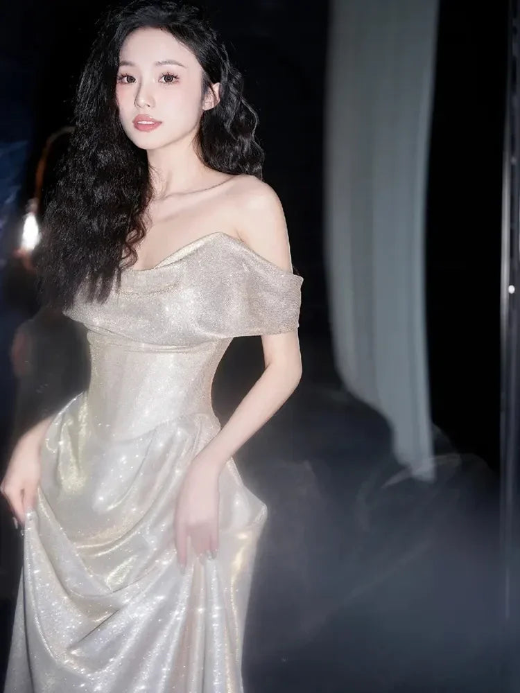 Shiny Off The Shoulder Mermaid Prom Dress Long Evening Dress Y8185