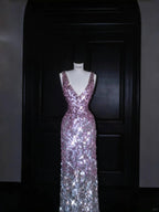 Gorgeous Pink V Neck Sequins Long Prom Dress Evening Dress Y8688