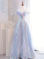 Purple Off Shoulder Sequin Tulle Long Prom Dress Purple Formal Evening Dresses Y4659