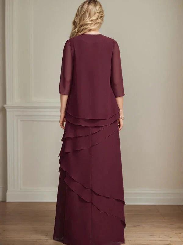 Sheath Scoop Floor-Length Chiffon Mother of the Bride Dress
