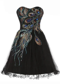 Chic Tulle Satin Beaded Sweetheart Neckline A-Line Short Cocktail Dress Black Homecoming Dress Y8483