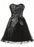 Chic Tulle Satin Beaded Sweetheart Neckline A-Line Short Cocktail Dress Black Homecoming Dress Y8483