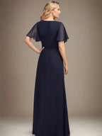 A-line Asymmetrical Floor-Length Chiffon Mother of the Bride Dress With Pleated Beading Sequins