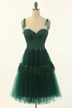 A-Line Green Tulle Above Knee Length Homecoming Dress Party Dress Y1703