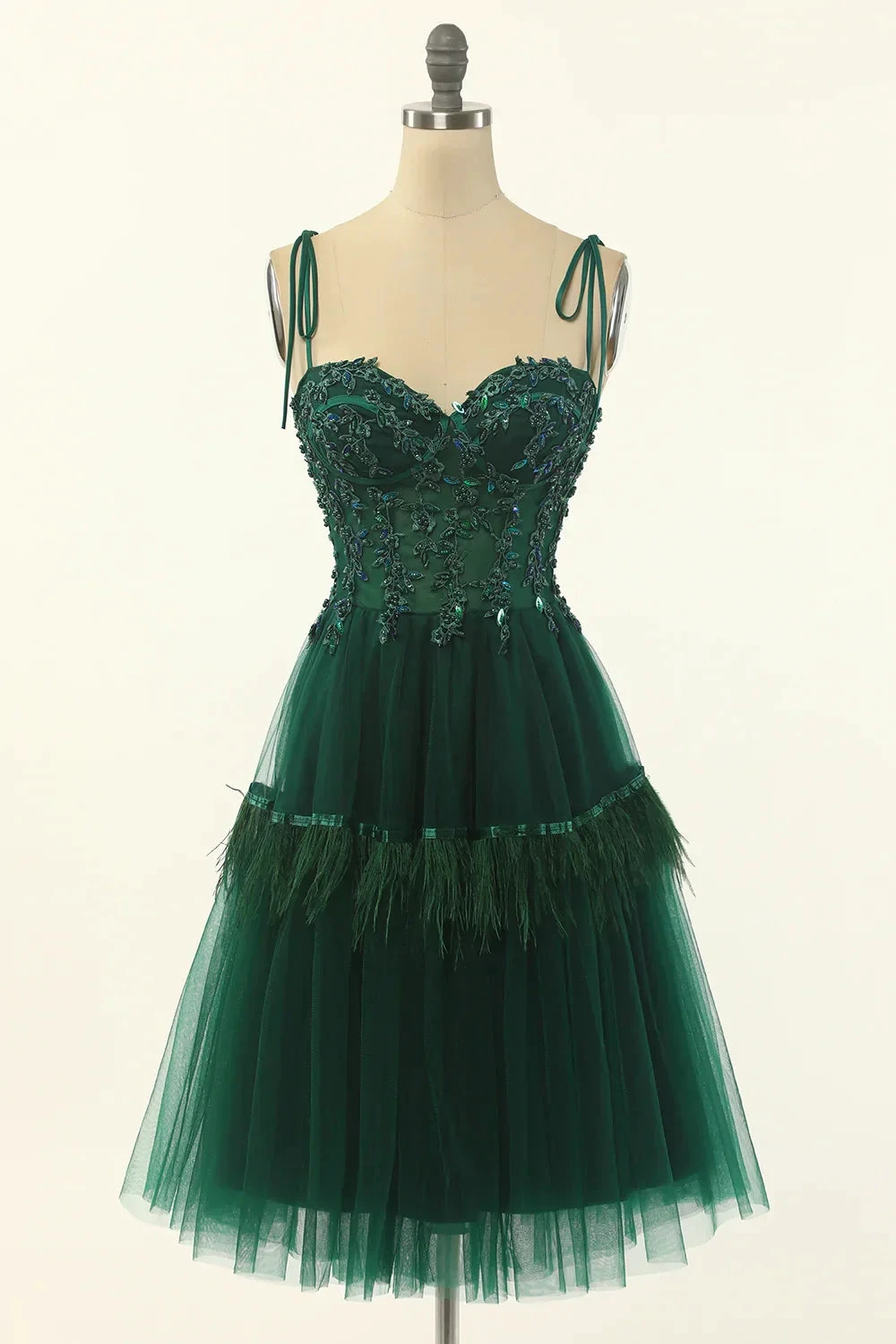 A-Line Green Tulle Above Knee Length Homecoming Dress Party Dress Y1703