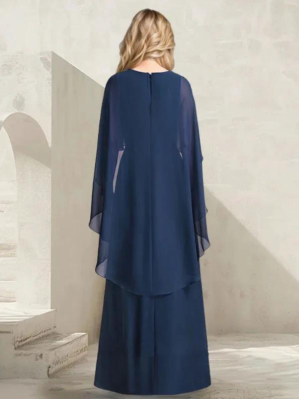 A-line V-Neck Floor-Length Chiffon Mother of the Bride Dress With Cascading Ruffles Beading