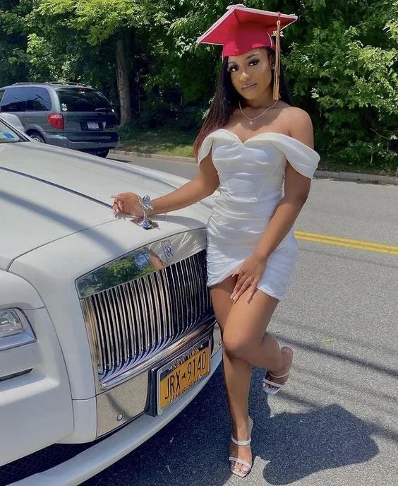 Off The Shoulder White Homecoming Dress White Graduation Dress White Cocktail Dress Y2009