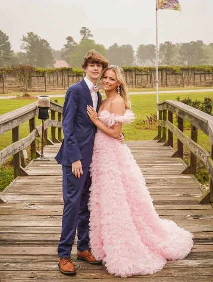 Pink Tulle Ruffled Gown Tulle Prom Dress Corset Tulle Evening Dress Y6093