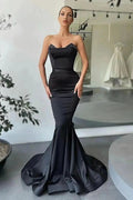 Elegant Black Long Strapless Mermaid Sleeveless Prom Dress