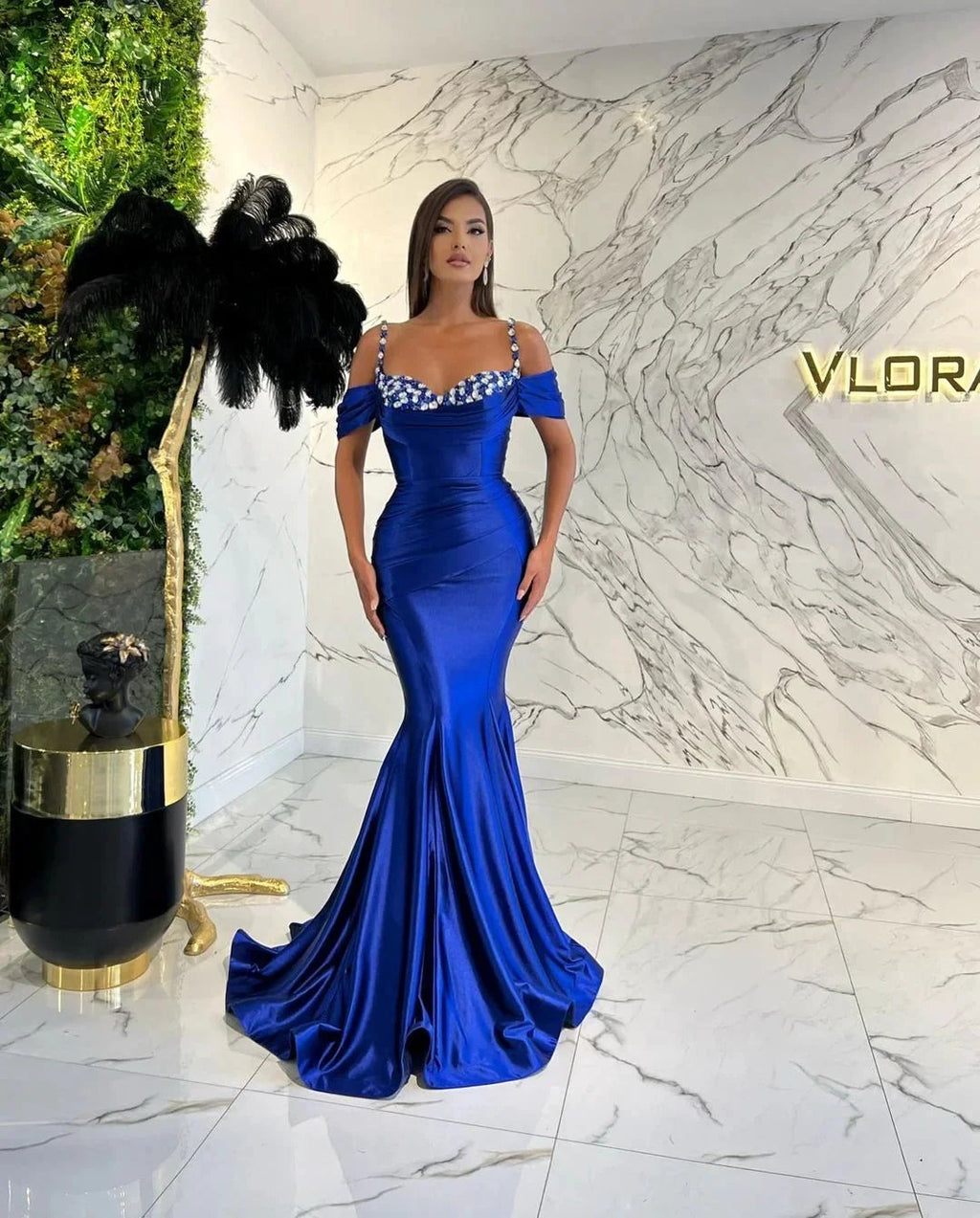 Long Mermaid Spaghetti Straps Sweetheart Satin Evening Prom Dress
